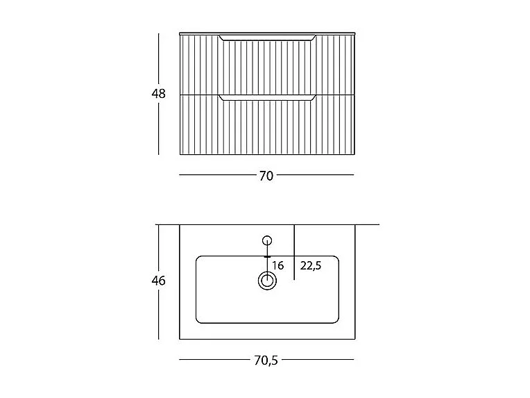Version Vitrine De Salle De Bain Lynea À Nervures, Finition Gris Clair, 2 Tiroirs Et Lavabo Central