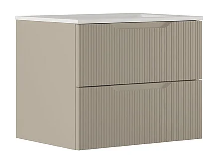 Lynea Badkamerkast Geribbelde Versie, Dove Grey Afwerking, 2 Lades En Centrale Wastafel