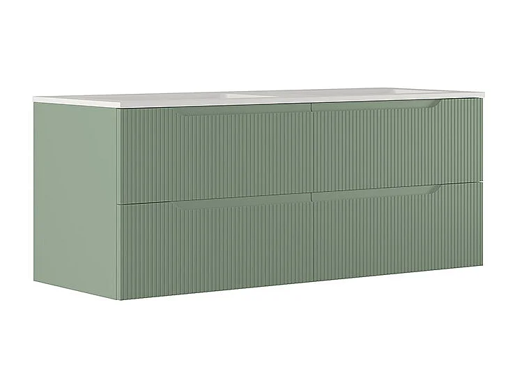 Lynea Badkamerkast Geribbelde Versie, Salieafwerking, 4 Lades En 2 Wastafels