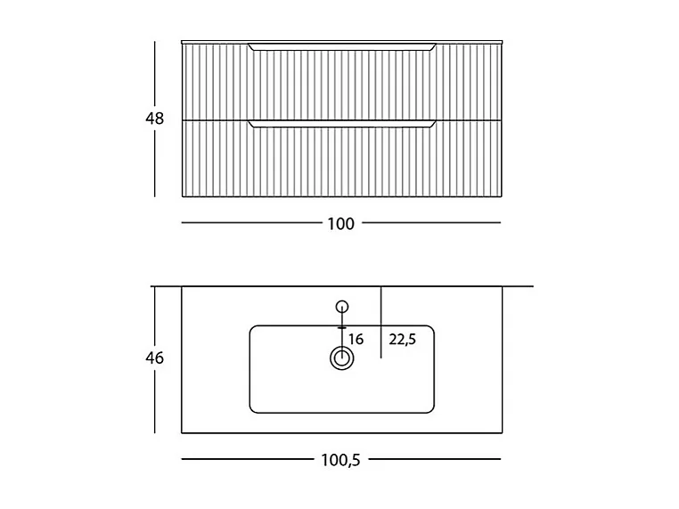 Lynea Badkamerkast Geribbelde Versie, Salieafwerking, 2 Lades En Centrale Wastafel