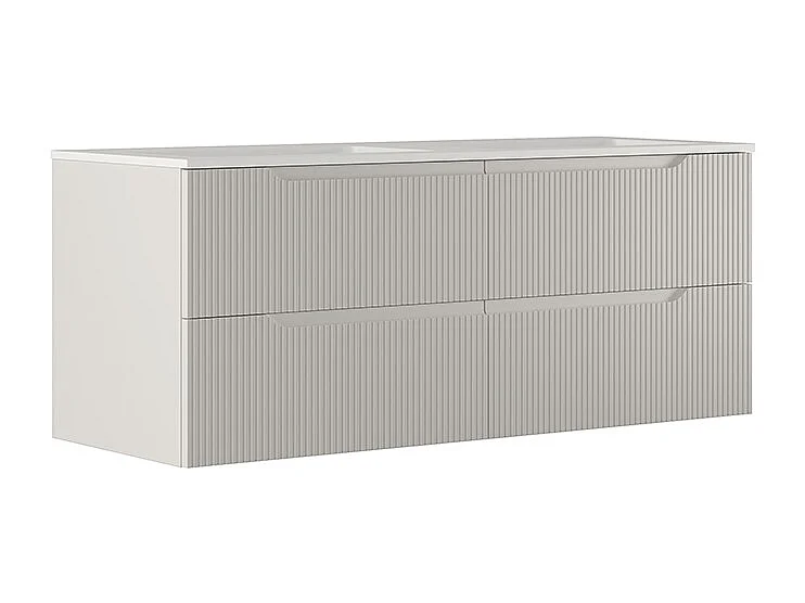 Version Vitrée Lynea Salle De Bain, Finition Gris Clair, 4 Tiroirs Et 2 Lavabos