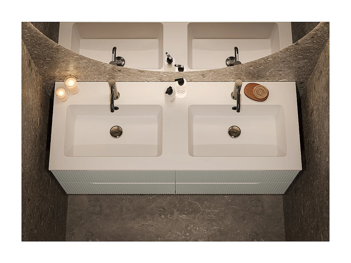 Version Vitrée Lynea Salle De Bain, Finition Gris Clair, 4 Tiroirs Et 2 Lavabos