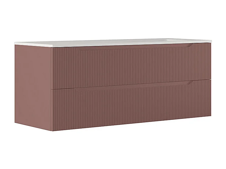 Lynea Badkamerkast Geribde Versie, Bruine Afwerking, 2 Lades En Wastafel Rechts