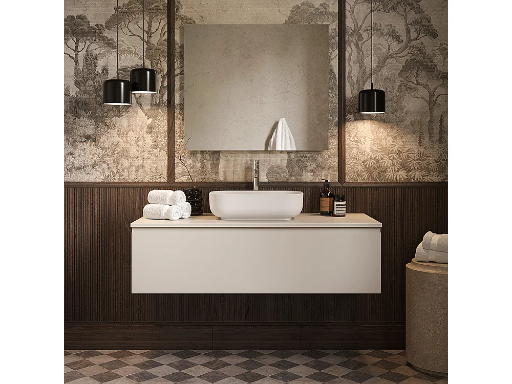 Meuble De Salle De Bain Celyn - 1 Commode Gris Clair - Lavabo Central En Céramique - 32X120