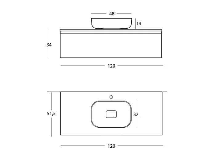 Meuble De Salle De Bain Celyn - 1 Commode Gris Clair - Lavabo Central En Céramique - 32X120