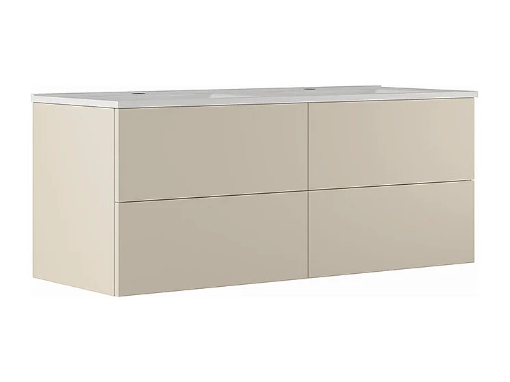 Etherische Badkamerkast, Duifgrijs Afwerking, 2 Lades En Centrale Wastafel