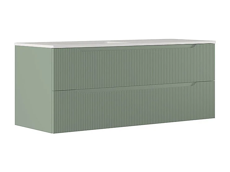 Lynea Badkamerkast Geribbelde Versie, Salieafwerking, 2 Lades En Wastafel Links