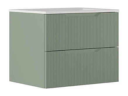 Lynea Badkamerkast Geribbelde Versie, Salieafwerking, 2 Lades En Centrale Wastafel