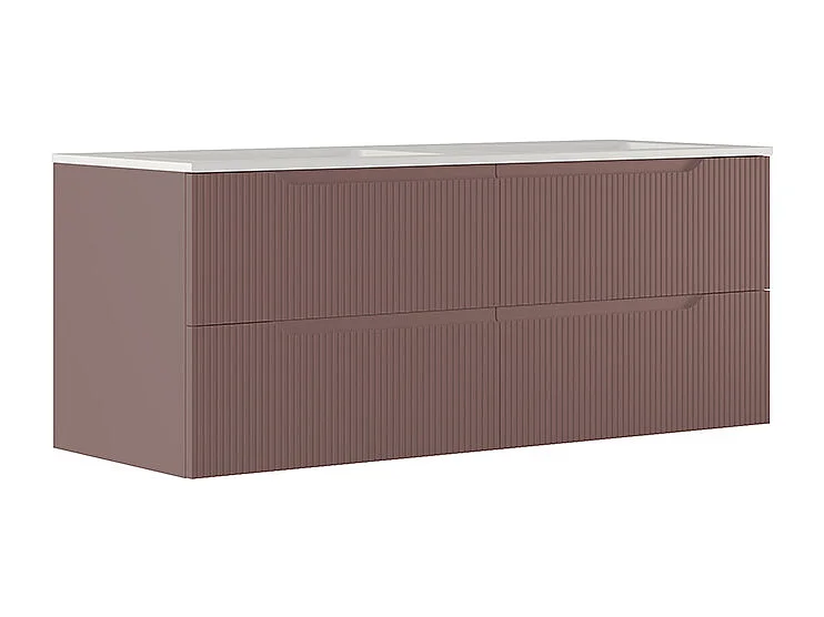 Version Vitrée Lynea Pour Armoire De Salle De Bain, Finition Marron, 4 Tiroirs Et 2 Lavabos