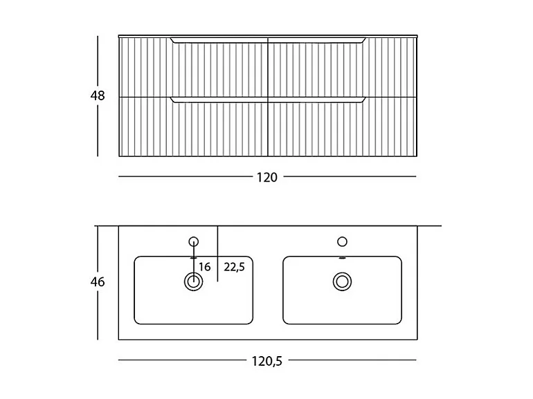 Version Vitrée Lynea Pour Armoire De Salle De Bain, Finition Marron, 4 Tiroirs Et 2 Lavabos
