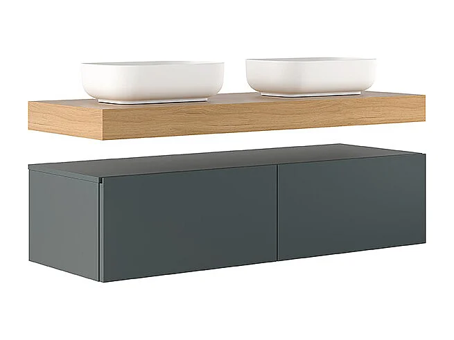 Meuble De Salle De Bain Lumis - 2 Tiroirs Vert Sauge - Étagère En Chêne Naturel - 2 Lavabos En Céramique - 32X120