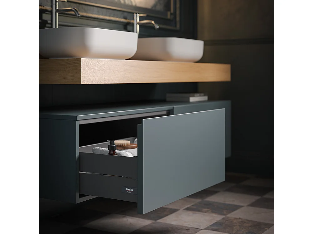 Meuble De Salle De Bain Lumis - 2 Tiroirs Vert Sauge - Étagère En Chêne Naturel - 2 Lavabos En Céramique - 32X120