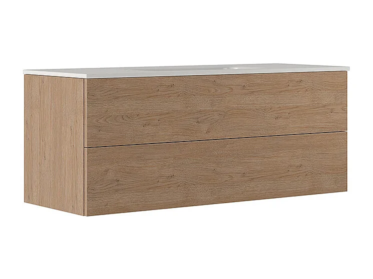 Etherische Badkamerkast, Natuurlijke Eikenhouten Afwerking, 2 Lades En Centrale Wastafel