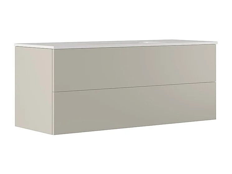 Meuble De Salle De Bain Éthéré, Finition Gris Clair, 2 Tiroirs Et Lavabo Central