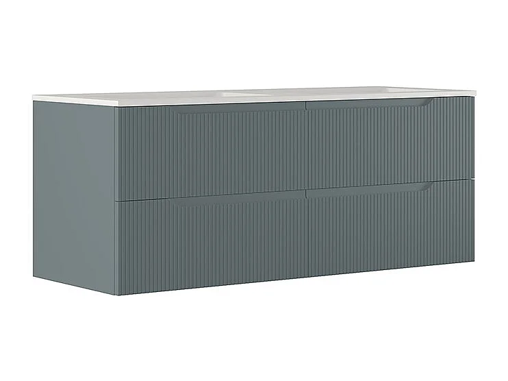 Version Lynea Avec Armoire De Salle De Bain Nervurée, Finition Gris Foncé, 4 Tiroirs Et 2 Lavabos