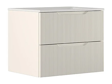 Lynea Badkamerkast Geribbeld Versie, Witte Afwerking, 2 Lades En Centrale Wastafel.