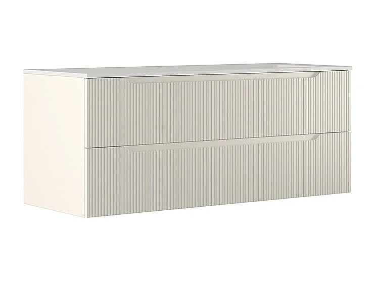 Lynea Badkamerkast Geribbeld Versie, Witte Afwerking, 2 Lades En Wastafel Rechts