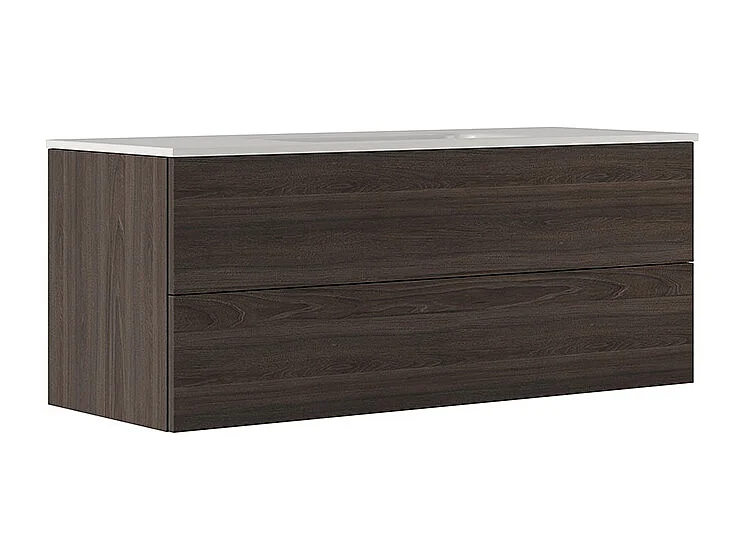 Etherische Badkamerkast, Donker Eikenhout Afwerking, 2 Lades En Centrale Wastafel