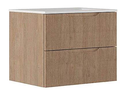 Lynea Badkamerkast Geribbelde Versie, Canaletto Walnootafwerking, 2 Lades En Centrale Wastafel