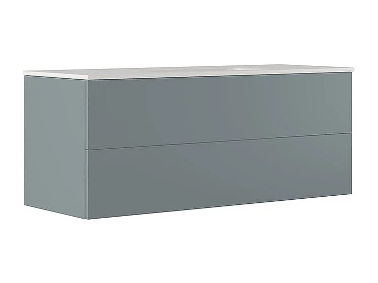 Placard De Salle De Bain Éthéré, Finition Gris Foncé, 2 Tiroirs Et Lavabo Central