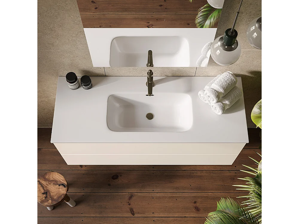 Etherische Badkamerkast, Witte Afwerking, 2 Lades En Centrale Wastafel