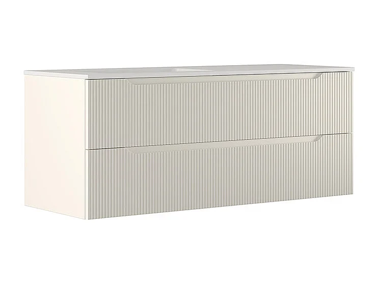 Lynea Badkamerkast Geribbde Versie, Witte Afwerking, 2 Lades En Wastafel Links