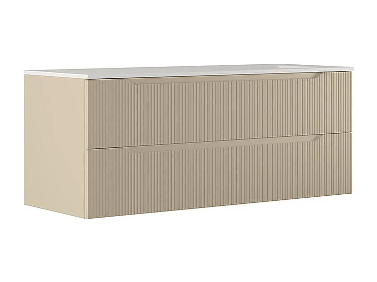 Lynea Badkamerkast Geribbeld Versie, Dove-Grijs Afwerking, 2 Lades En Wastafel Rechts