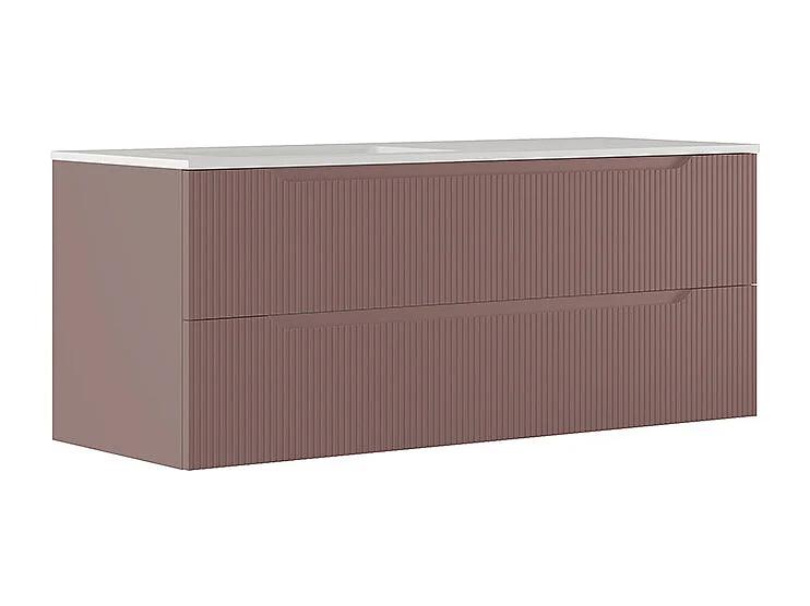 Lynea Badkamerkast Geribbelde Versie, Bruine Afwerking, 2 Lades En Wastafel Links