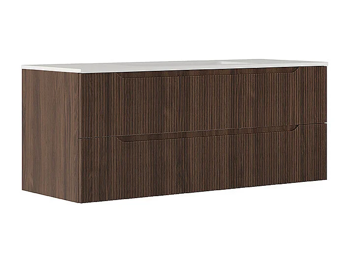 Lynea Badkamerkast Geribbelde Versie, Canaletto Walnootafwerking, 2 Lades En Centrale Wastafel