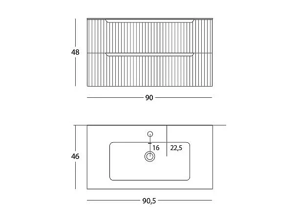 Lynea Badkamerkast Geribbelde Versie, Canaletto Walnootafwerking, 2 Lades En Centrale Wastafel