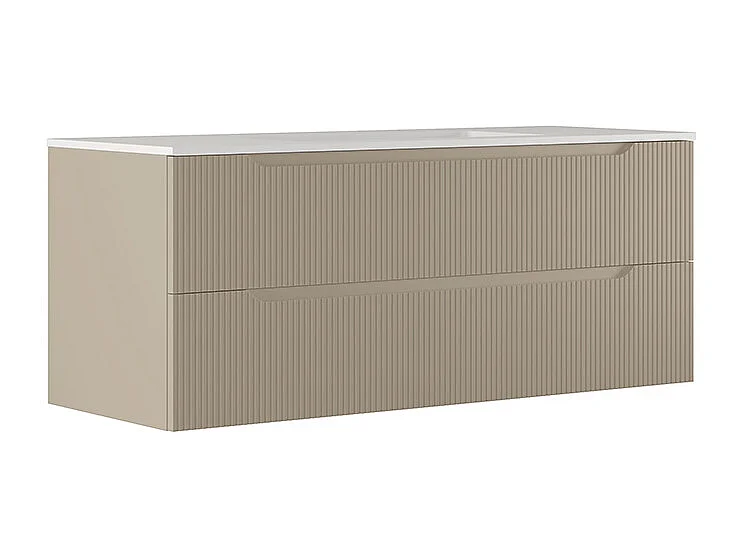 Lynea Badkamerkast Geribbelde Versie, Dove Grey Afwerking, 2 Lades En Centrale Wastafel