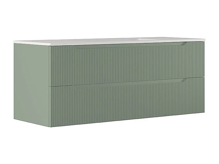 Lynea Badkamerkast Geribbelde Versie, Salieafwerking, 2 Lades En Centrale Wastafel