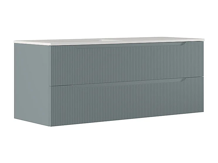 Version Rayurée Lynea D’Armoire De Salle De Bain, Finition Gris Foncé, 2 Tiroirs Et Lavabo À Gauche