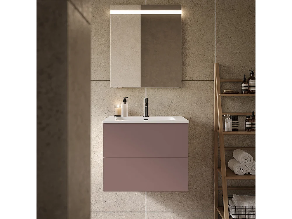 Etherische Badkamerkast, Bruine Afwerking, 2 Lades En Centrale Wastafel