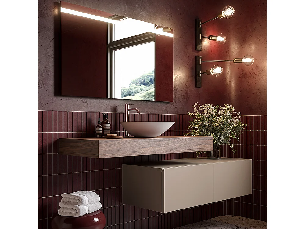 Lumis Badkamerkast - 2 Duifgrijze Ladekast - Canaletto Walnootplank - Keramische Centrale Wastafel - 32X120