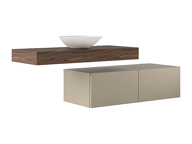 Lumis Badkamerkast - 2 Duifgrijze Ladekast - Canaletto Walnootplank - Keramische Centrale Wastafel - 32X120