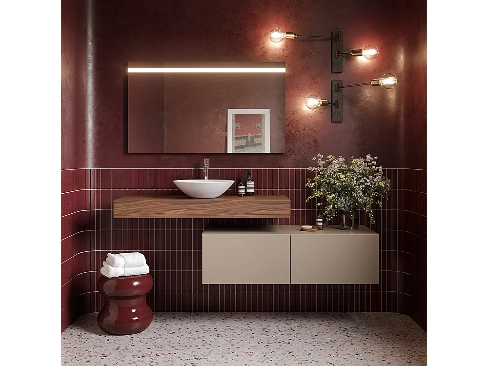 Lumis Badkamerkast - 2 Duifgrijze Ladekast - Canaletto Walnootplank - Keramische Centrale Wastafel - 32X120