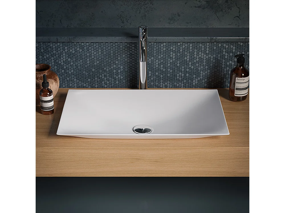 Meuble De Salle De Bain Lumis - 1 Commode Gris Foncé - Étagère En Chêne Naturel - Lavabo Central En Céramique - 32X120