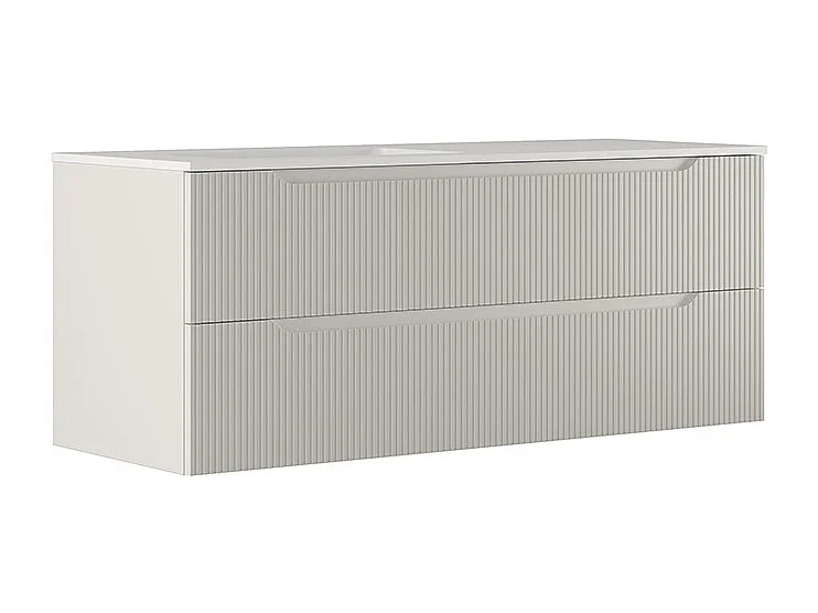 Version Rayurée Lynea De Salle De Bain, Finition Gris Clair, 2 Tiroirs Et Lavabo À Gauche