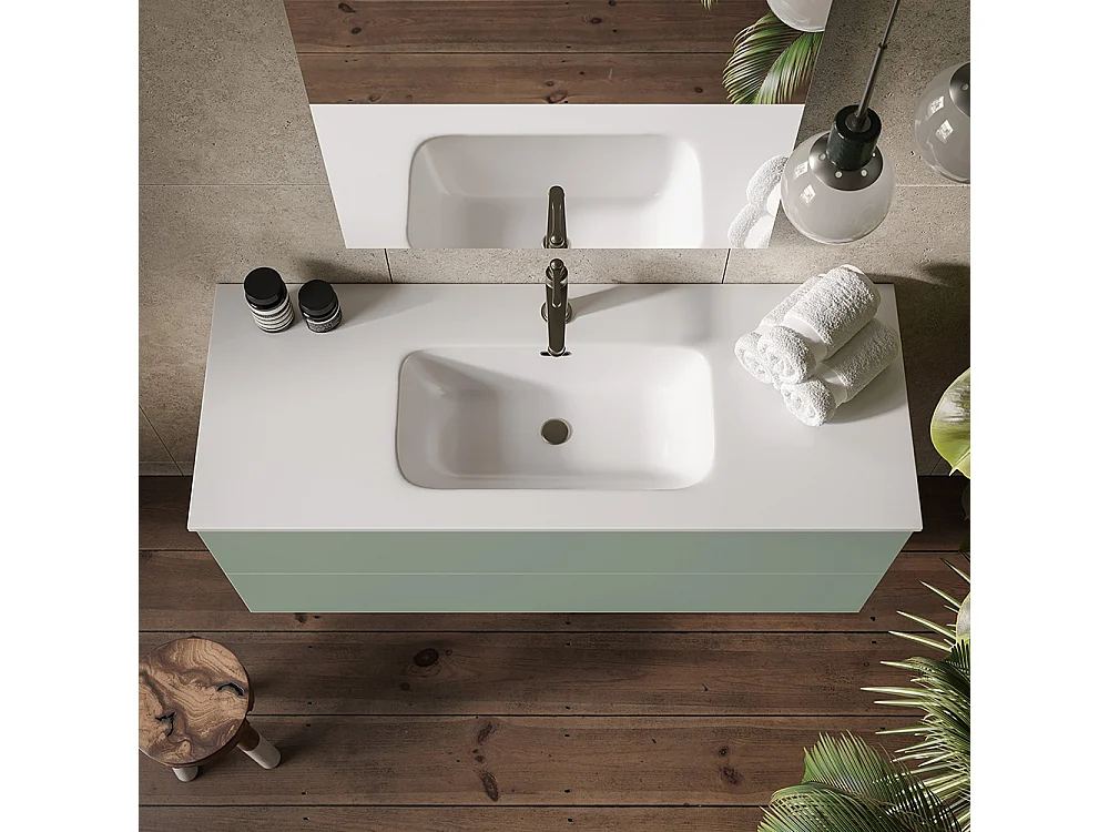 Etherische Badkamerkast, Salieafwerking, 2 Lades En Centrale Wastafel