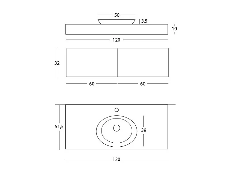 Meuble De Salle De Bain Lumis - 2 Tiroirs Gris Foncé - Étagère En Chêne Naturel - Lavabo Central En Céramique - 32X120
