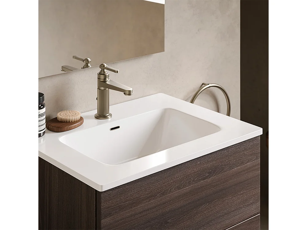 Etherische Badkamerkast, Natuurlijke Eikenhouten Afwerking, 2 Lades En Centrale Wastafel