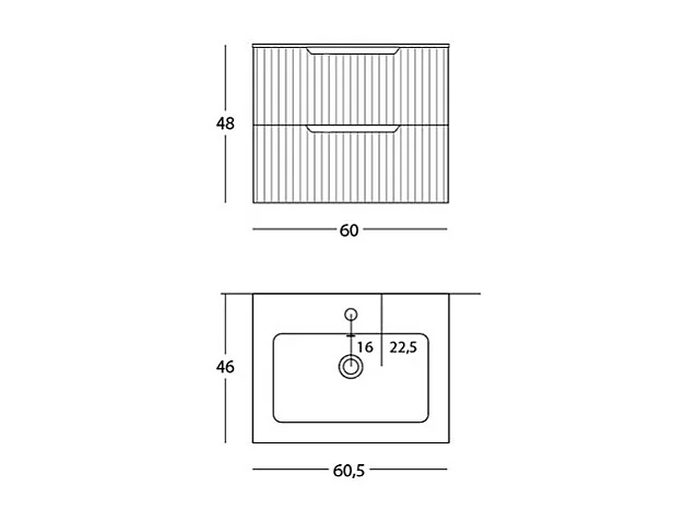 Lynea Badkamerkast Geribbelde Versie, Canaletto Walnootafwerking, 2 Lades En Centrale Wastafel