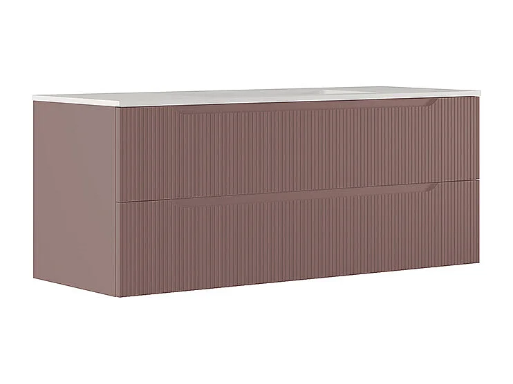 Lynea Badkamerkast Geribde Versie, Bruine Afwerking, 2 Lades En Centrale Wastafel