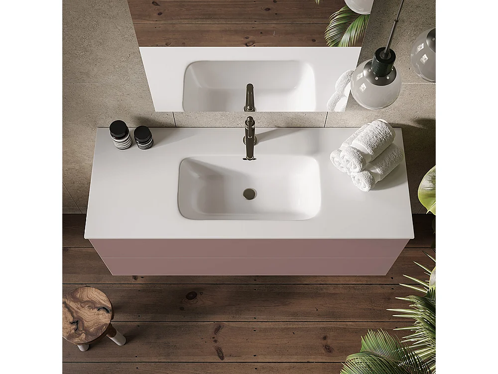 Etherische Badkamerkast, Bruine Afwerking, 2 Lades En Centrale Wastafel