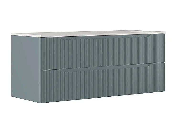 Version Nervurée Lynea D’Armoire De Salle De Bain, Finition Gris Foncé, 2 Tiroirs Et Lavabo À Droite