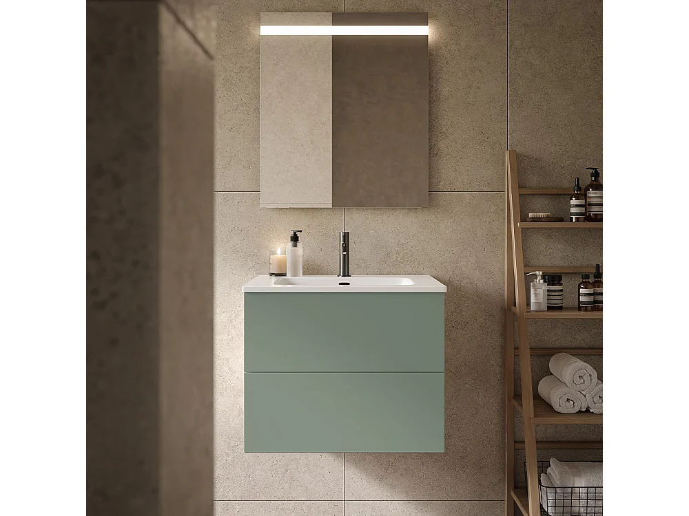 Etherische Badkamerkast, Salieafwerking, 2 Lades En Centrale Wastafel