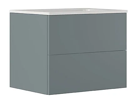 Placard De Salle De Bain Éthéré, Finition Gris Foncé, 2 Tiroirs Et Lavabo Central