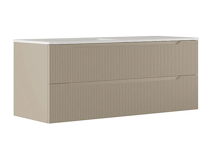 Lynea Badkamerkast Geribbeld Versie, Duifgrijs Afwerking, 2 Lades En Wastafel Links