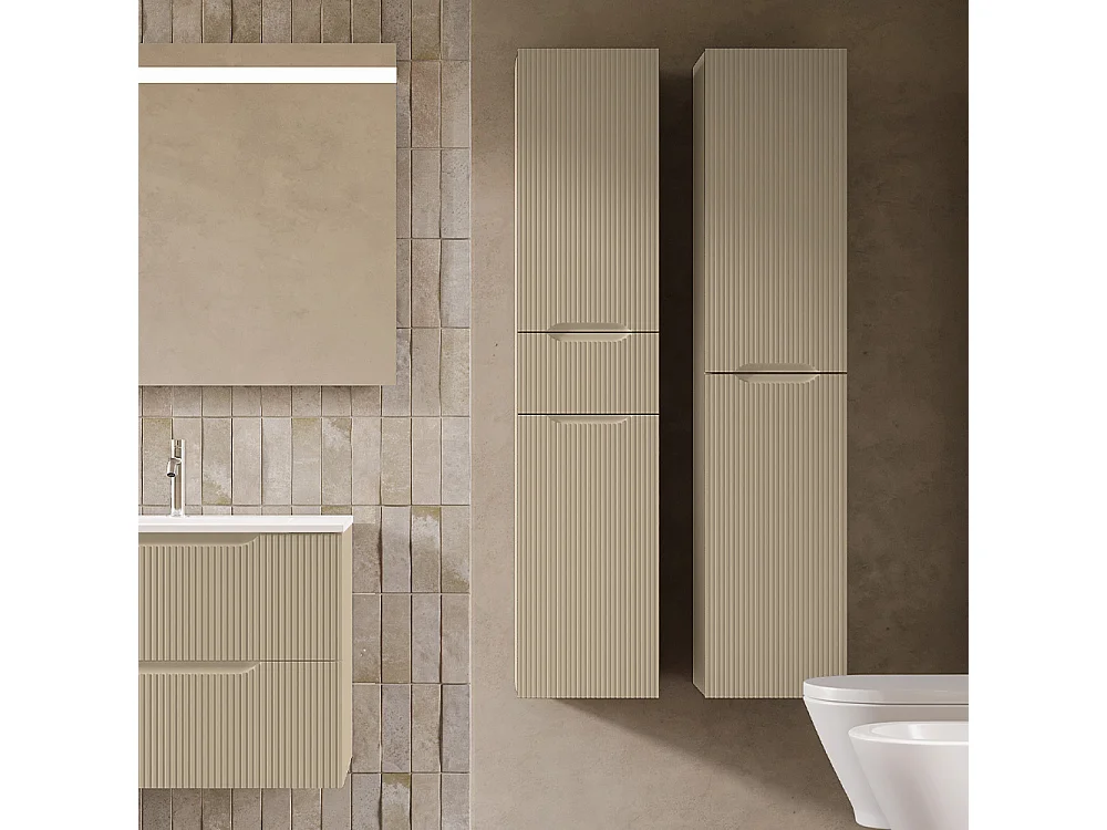 Hoge Unit Met 2 Deuren En 1 Lade Lynea Geribbelde Versie, Dove Grey Afwerking